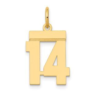 14k Yellow Gold, Athletic Collection, Small Polished Number 14 Pendant